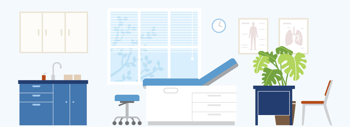 Illustration of an exam room interior.
